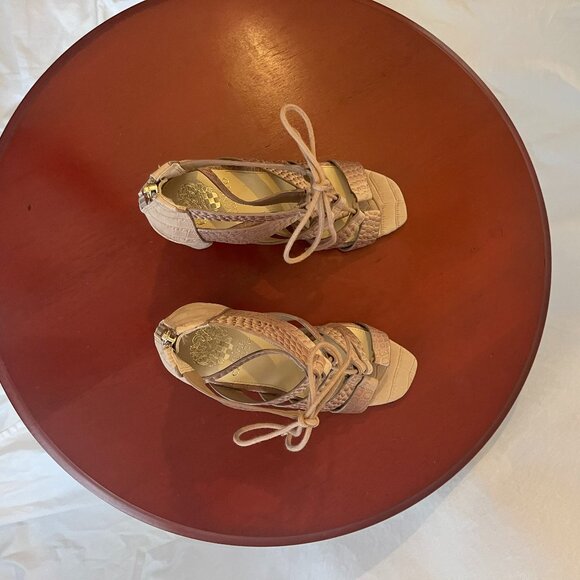 NEW VINCE CAMUTO LACE-UP PEEP-TOE ANKLE HEEL/BOOTIE OMBRE ROSE GOLD/TAN 9.5 - Picture 8 of 10